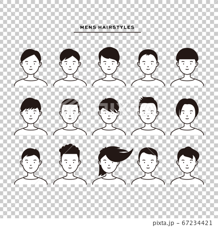 男性の髪型15種類のベクターアイコン イラストのイラスト素材
