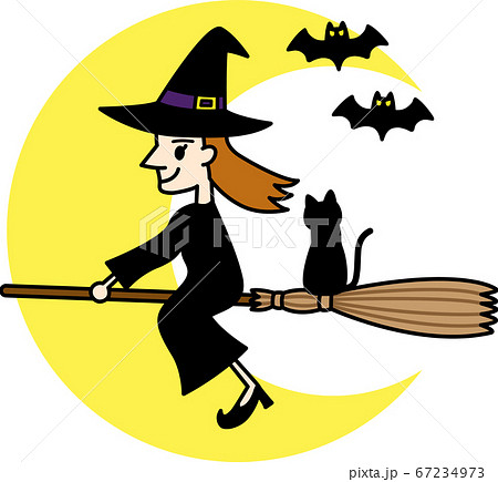 ほうきで空を飛ぶ魔女と黒猫 〜主線ありバージョン〜 67234973