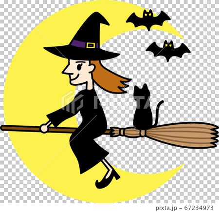 ほうきで空を飛ぶ魔女と黒猫 〜主線ありバージョン〜 67234973