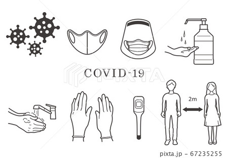 コロナウィルス予防対策のイラスト コロナウィルス予防対策のイラスト 67235255