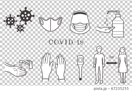 コロナウィルス予防対策のイラスト コロナウィルス予防対策のイラスト 67235255