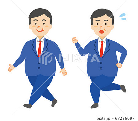 太ったサラリーマン 歩く 走るのイラスト素材