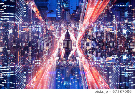 Aerial view double exposure in Osaka, Japan 67237006