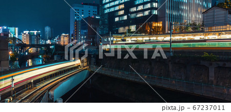 Trains pass through Ochanomizu train station in Tokyo Trains pass through Ochanomizu train station in Tokyo 67237011