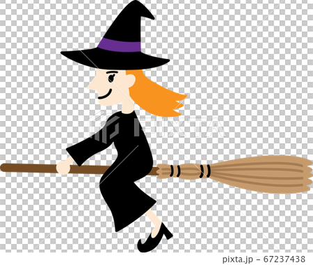 Witch flying in the sky with a broom - Stock Illustration [67237438 ...