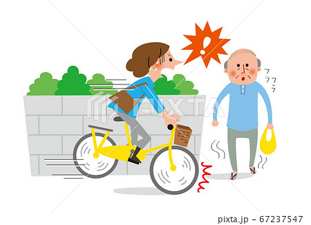 自転車の事故 高齢者と衝突のイラスト素材
