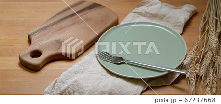Dinning table with mock-up wooden tray, ceramic 67237668