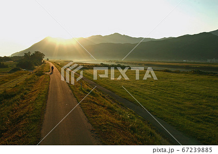 肝属川の河川敷の朝景 67239885