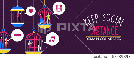 Keep social distance banner of people in cage Keep social distance banner of people in cage 67239893