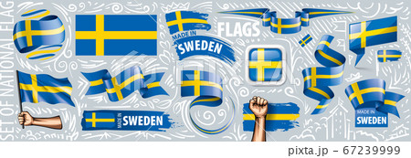 Vector set of the national flag of Sweden in various creative designs 67239999