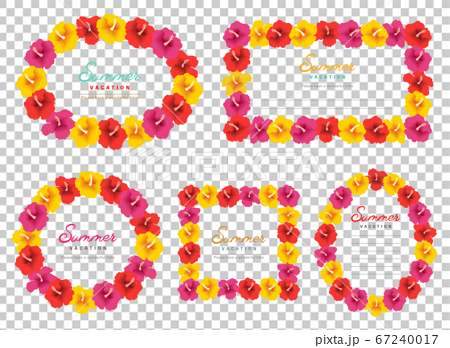ハイビスカスの花のフレームセット タイトル文字入り のイラスト素材