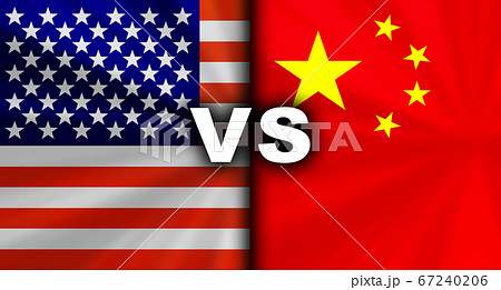アメリカvs中国の対立する国旗経済背景イメージのイラスト素材