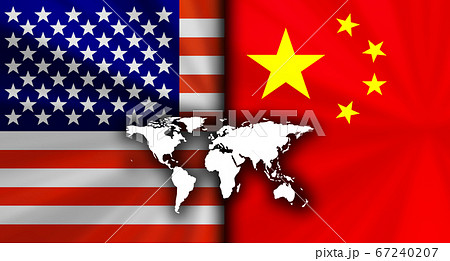 アメリカvs中国の対立する国旗経済背景イメージ 67240207
