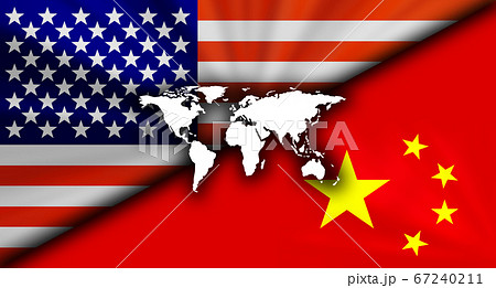 アメリカvs中国の対立する国旗経済背景イメージのイラスト素材