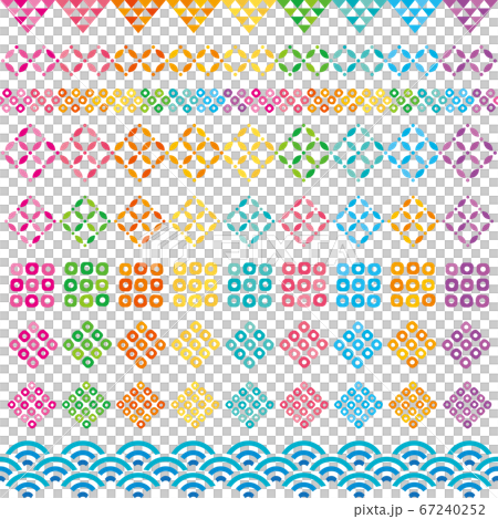 和柄　日本の伝統文様　カラフルな広告ライン 67240252