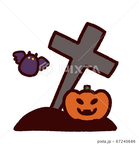 ハロウィンの傾いた十字架のお墓のイラスト素材