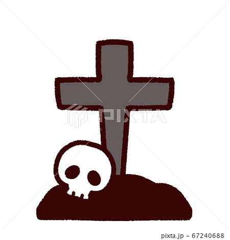 洋風の十字架のお墓と骸骨のイラスト素材