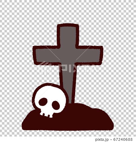 洋風の十字架のお墓と骸骨のイラスト素材