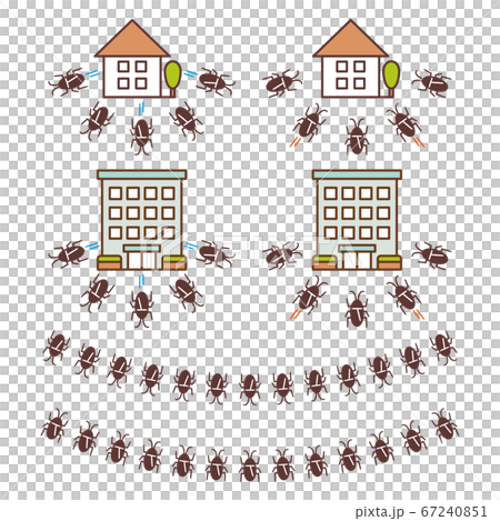ゴキブリに狙われた家と退散した家のイラストレーションのセット 67240851
