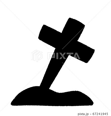 傾いた十字架のお墓のシルエットのイラスト素材