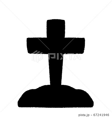洋風な十字架のお墓のシルエットのイラスト素材