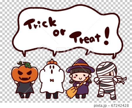 ハロウィンの仮装をする子供たち トリックオアトリートのイラスト素材
