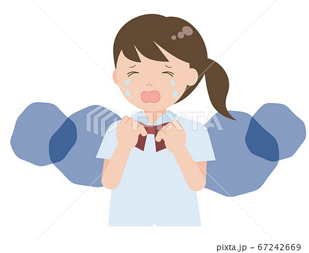 涙を流して悲しむ女子学生のイラスト素材