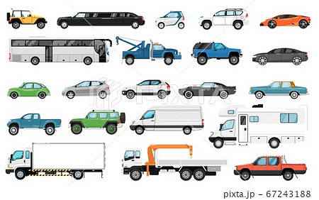 City Cars Set Automobile Types Isolated Busのイラスト素材