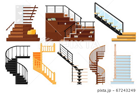 Interior wooden stairs, store escalator 67243249
