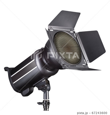 Photography studio flash isolated on white background with lamp. 67243600