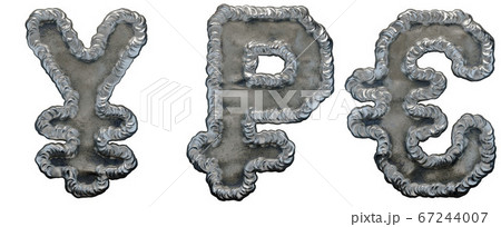 Set of symbols yen, rouble and euro made of industrial metal on white background 3d Set of symbols yen, rouble and euro made of industrial metal on white background 3d 67244007