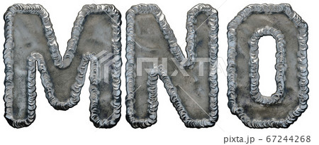 Set of capital letters M, N, O made of industrial metal isolated on white background. 3d 67244268