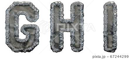 Set of capital letters G, H, I made of industrial metal isolated on white background. 3d Set of capital letters G, H, I made of industrial metal isolated on white background. 3d 67244299