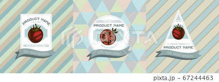 Three colored labels with illustration of grilled tomato Three colored labels with illustration of grilled tomato 67244463