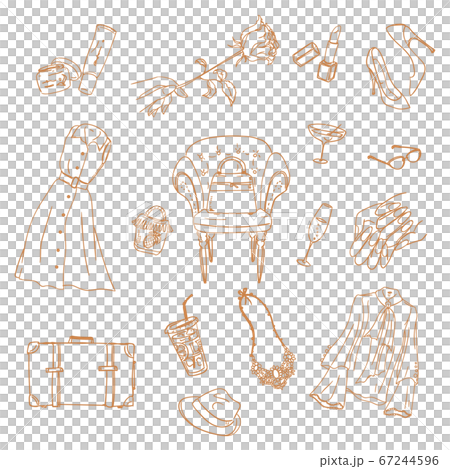 大人の女性が好む小物　茶色線画 67244596