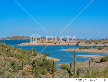 View of Lake Pleasant in Lake Pleasant Regional Park, Sonoran Desert, Arizona USA 67245001
