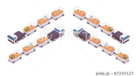 Isometric set of electric baggage tractors with 67245527