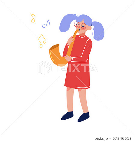 Teen Girl Playing Saxophone Musical Instrument, Young Talented Female Musician Character Vector Illustration on White Background 67246613
