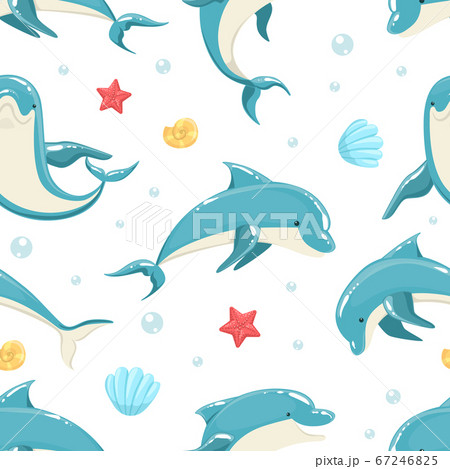 Dolphin Seamless Pattern Marine Sea Creature のイラスト素材