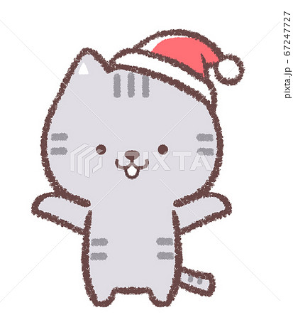 クリスマス帽子をかぶるネコのイラスト素材