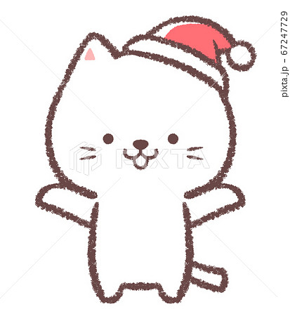 クリスマス帽子をかぶる白ネコのイラスト素材