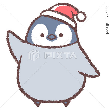 クリスマス帽子をかぶるペンギンヒナのイラスト素材