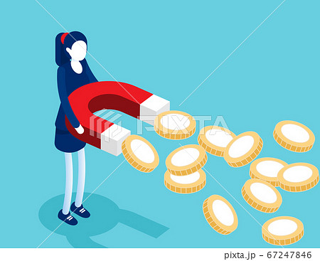 Businesswoman holding magnets to attract gold 67247846