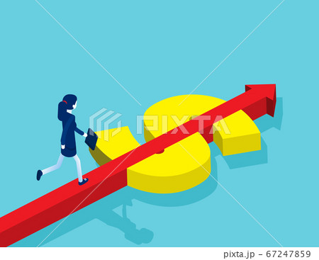 Businesswoman running on the money road. Arrow Businesswoman running on the money road. Arrow 67247859