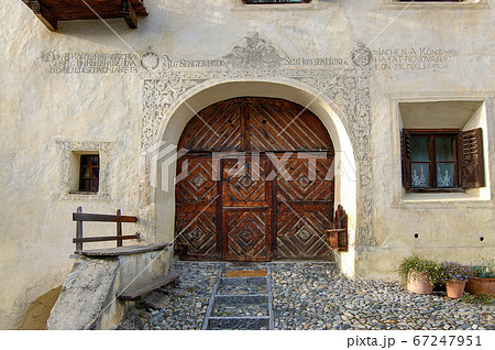 House with Fresco Decorations in Guarda village Engadine Switzerland House with Fresco Decorations in Guarda village Engadine Switzerland 67247951