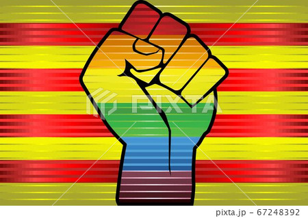 Shiny LGBT Protest Fist on a Catalonia Flag 67248392
