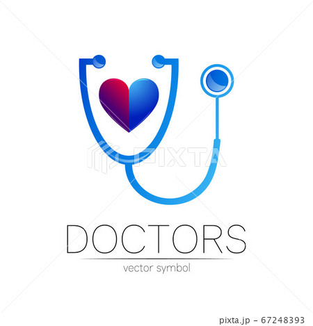 Stethoscope and human heart vector logotype in blue color. Medical symbol for doctor, clinic, hospital and diagnostic. Modern concept for logo or identity style. Sign of health. Isolated on white 67248393