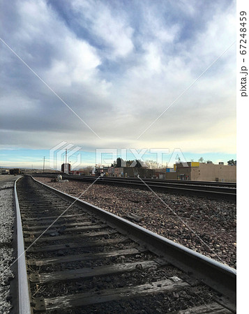 Beautiful sky over railroad tracks in California 67248459