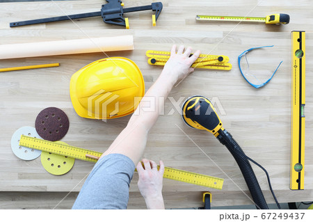Tools for construction and repair on table 67249437