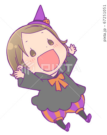 両手を上げて笑っているハロウィン仮装の女の子 魔女のイラスト素材